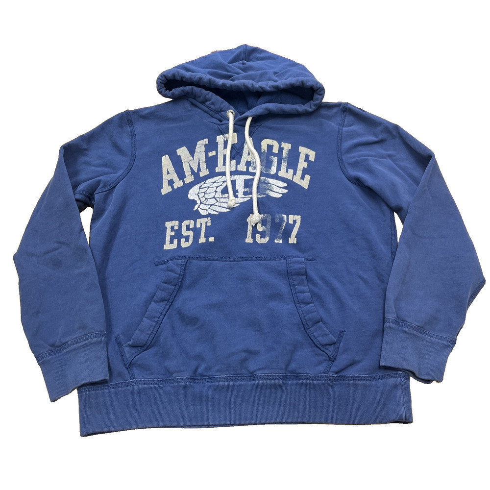 American Eagle Y2K Hoodie Sweatshirt Men's Medium Blue Distressed Skater